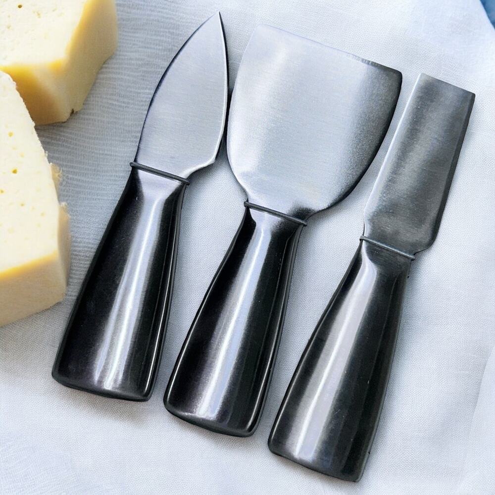 Crate & Barrel Cheese Knife 3 Pc Set Charcuterie Buffet Modern Shape Stainless